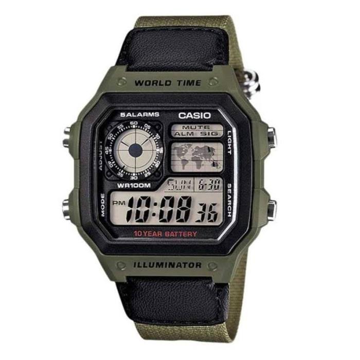 Jam Tangan Casio Pria Strap Canvas Original Ae1200whb 3b Garansi
