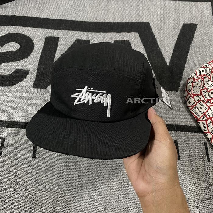 STUSSY MEN'S 5 CAMP PANEL CAP HAT - BLACK | TOPI ORIGINAL