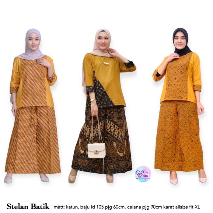 setelan kulot batik sogan