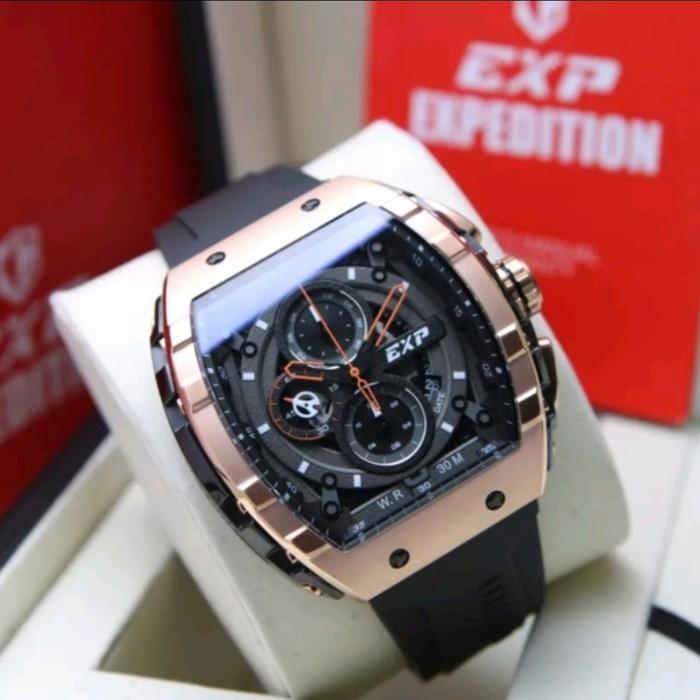 EXP 6782 E6782 E 6782 BLACK ROSEGOLD Dial Orange Pria Rubber ORIGINAL