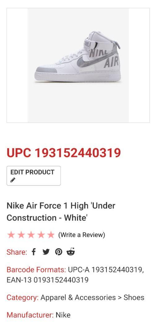 Nike Air Force 1 High 'Under Construction - White' Size 44