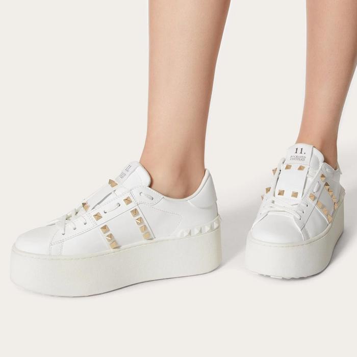 VLTN Flatform Rockstud Untitled Sneaker in Calfskin White