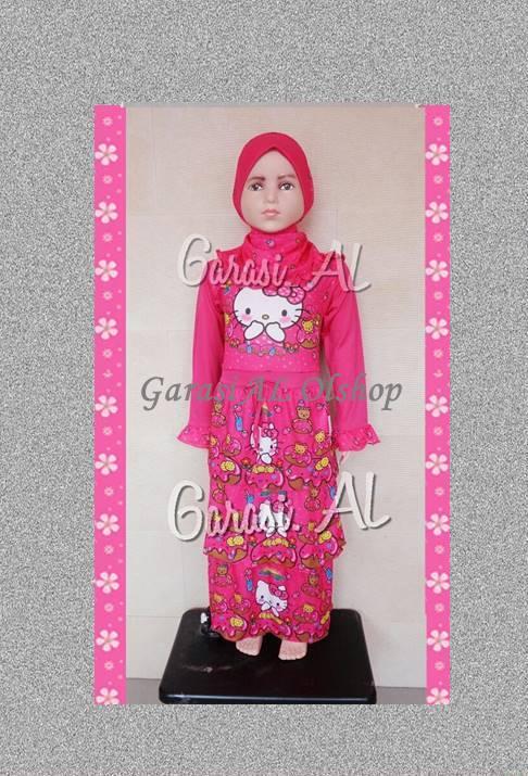 "Baju Gamis Anak perempuan Susun/ Rumbai Karakter HELLO KITTY 6 Tahun"