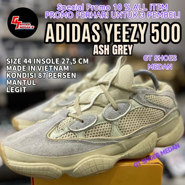 ADIDAS YEEZY 500 ASH GREY SIZE 44 INSOLE 27,5 CM  MADE IN VIETNAM