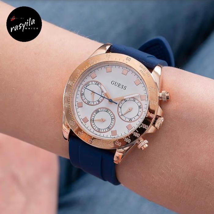 Jam Tangan Wanita Guess GW0315L2 Eclipse Rose Gold Blue Silicone Strap