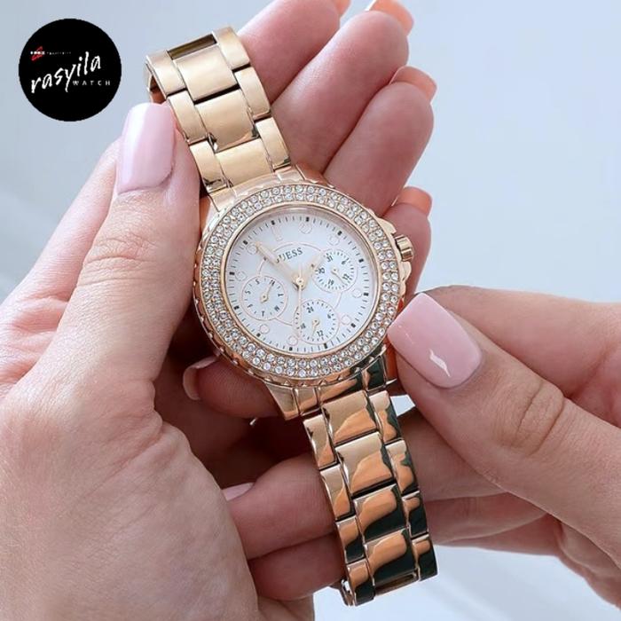 Jam Tangan Wanita Guess GW0410L3 Crown Jewel Rosegold Stainless Steel