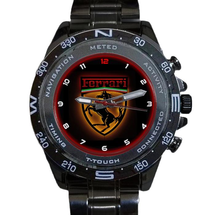 Ferrari Logo art 2 Stainless Jam Tangan Pria Analog Fashion Custom