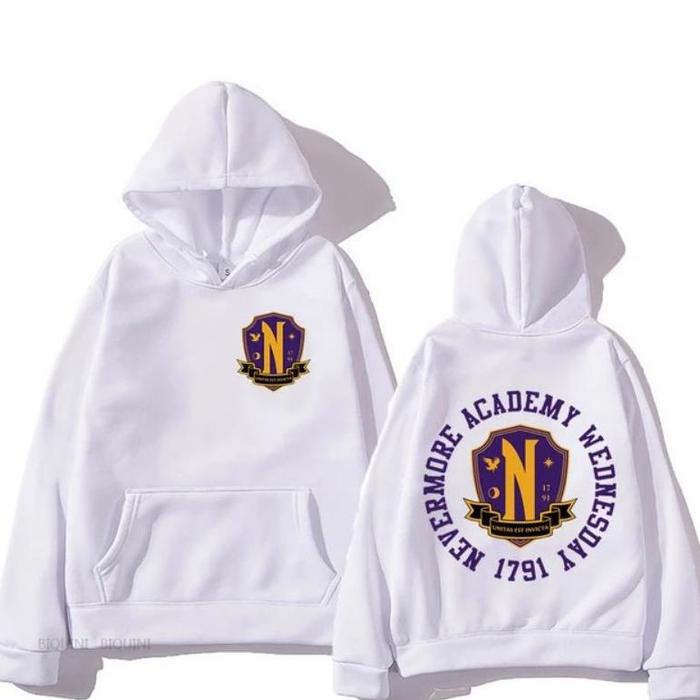 Jaket Hoodie Nevermore Academy - Wednesday - Pria Wanita Custom Distro