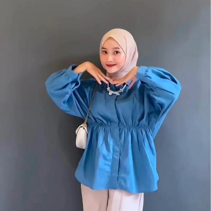 Baju Blouse Atasan Wanita Alya Shirt Linen - Amha Collection Terbaru