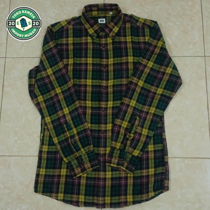 Kemeja Flannel Kotak Kuning Import By UNIQLO, Size : M
