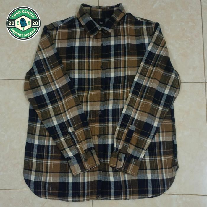 Kemeja Flannel Kotak Coklat Import By UNIQLO, Size : L