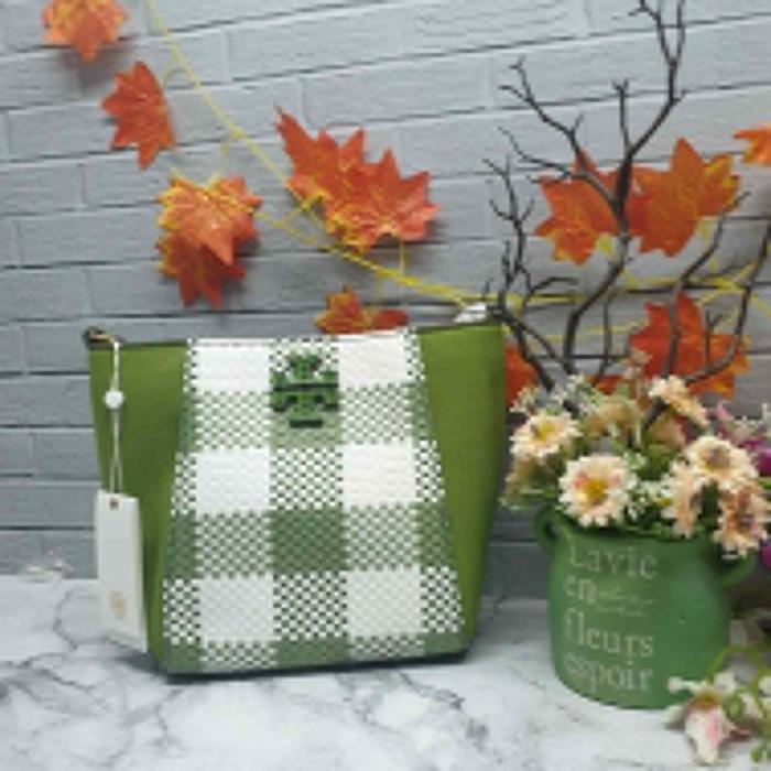 TB Mcgraw Woven Plaid Small Bucket Bag Shiso