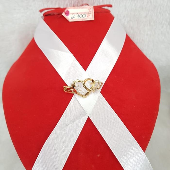 PNT152DLM Peniti bros love permata putih emas kuning asli kadar 70%