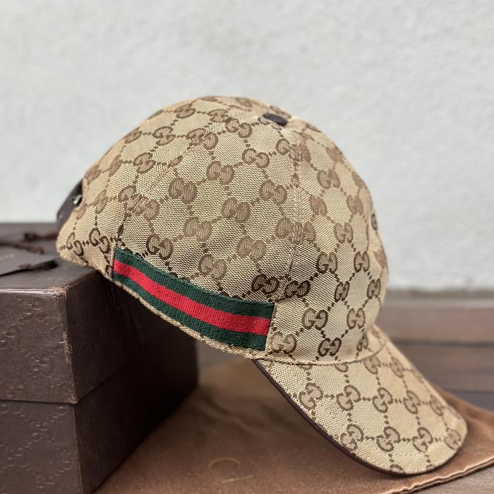 gucci baseball gg cap brown not black cat snake sz L preloved ori