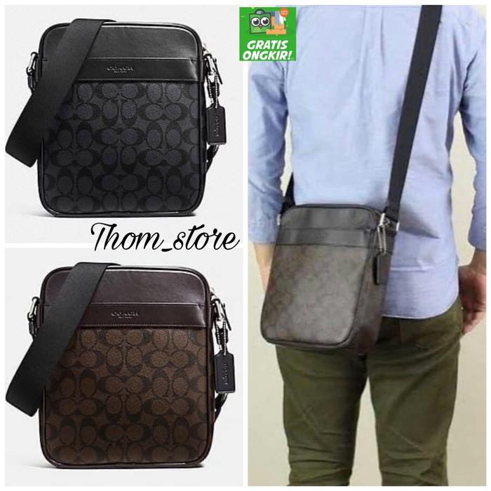 TAS SELEMPANG PRIA C H F54788 CROSSBODY CLASSIC SIGNATURE CANVAS BROWN BLACK