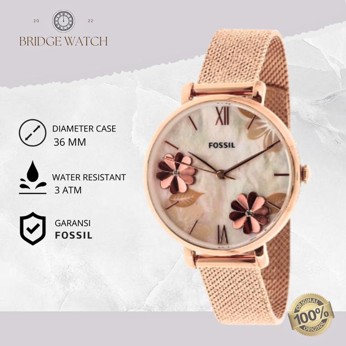 Jam Tangan Wanita Fossil ES4534 Jacqueline Floral Rosegold Stainless Steel Mewah Original
