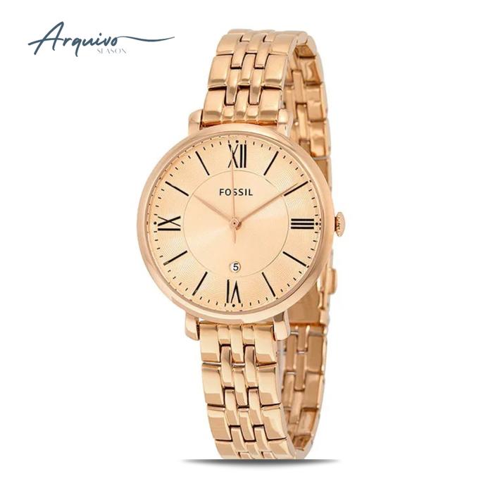 Jam Tangan Wanita Fossil Jacqueline Stainless Steel Rose Gold Casual Original ES3435