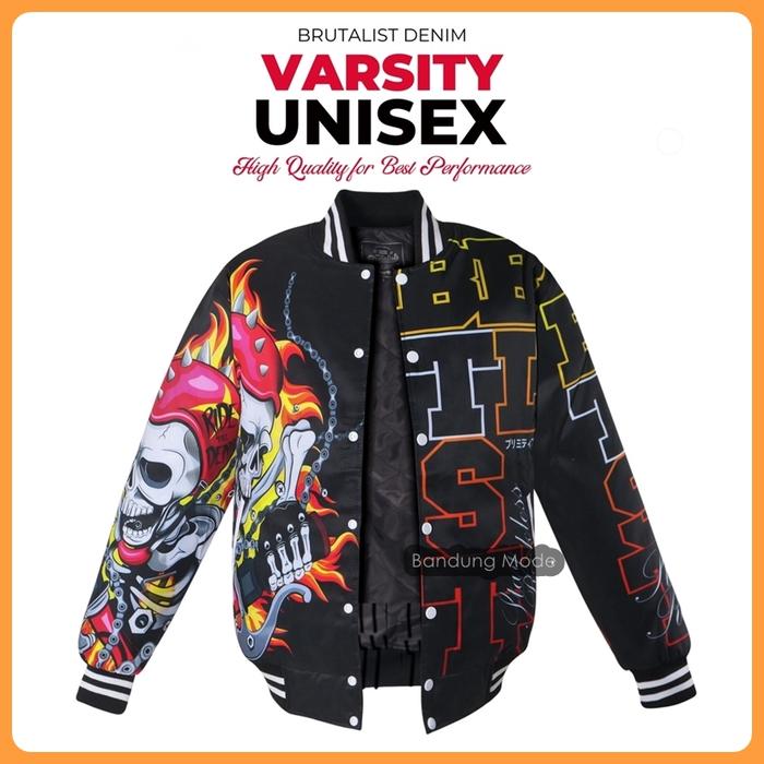 Jaket Varsity Baseball Pria Wanita Printing Motif GHOST RIDER
