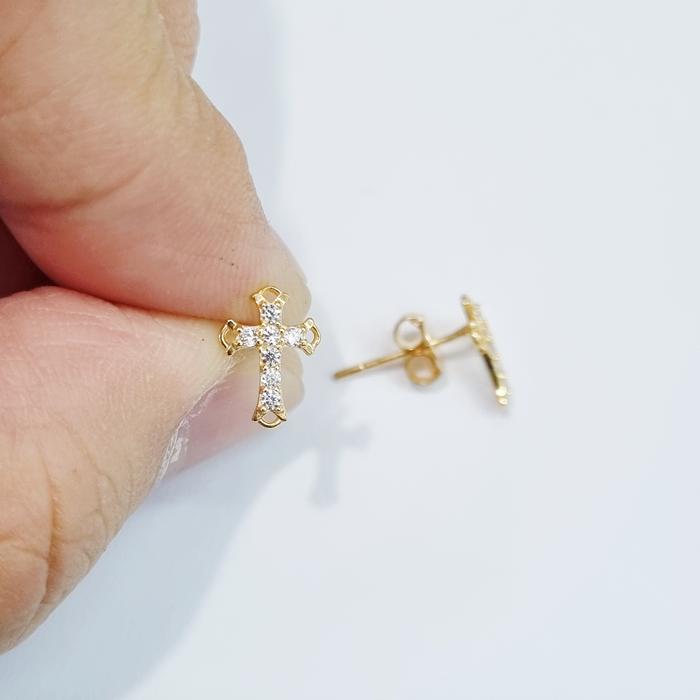 0.9 gr - Giwang Anting Emas Tusuk Salib 1 cm Kadar 70% 700 16K - N3