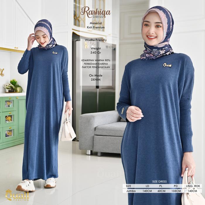 RASHIQA DRESS KNIT Gamis Jumbo Anti Gerah Polos by Quail Hijab
