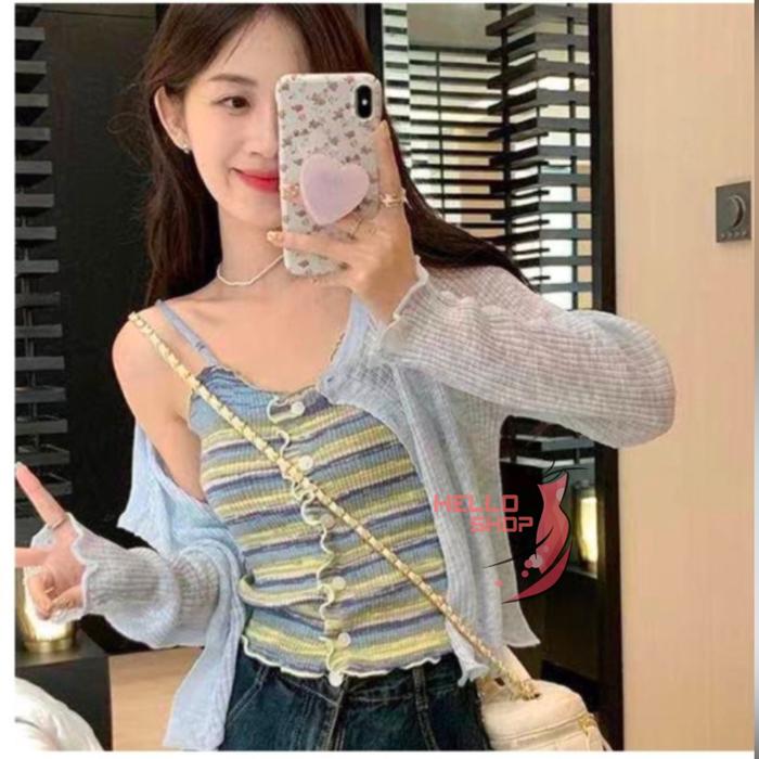ATASAN WANITA TANK TOP IMPORT CROP RAJUT KANCING BLOUSE FASHION CEWEK