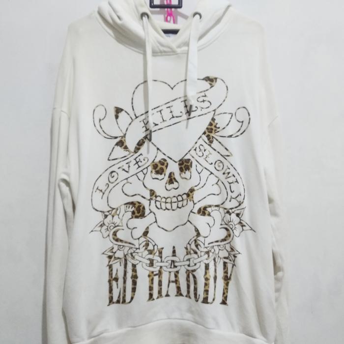 Hoodie Ed Hardy Size M-L Putih