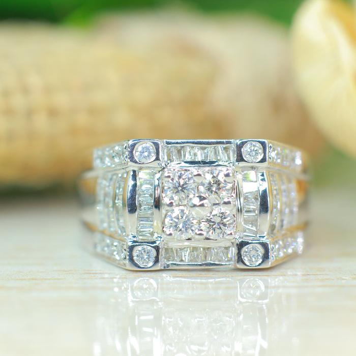 Cincin Pria Emas Putih 75% Full Berlian Eropa Super