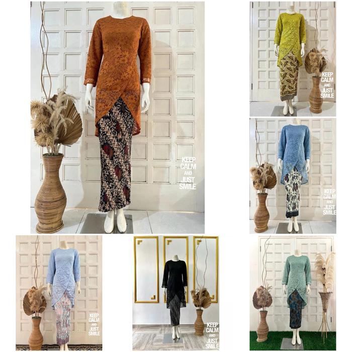 SETELAN KEBAYA PESTA ALEA TUNIK SILANG BROKAT FURING S-5L LD 128
