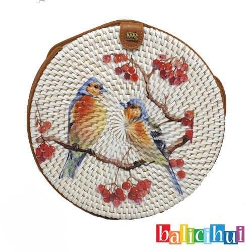 BALICIHUI TAS ROTAN BALI LUKIS BURUNG DIAMETER 18 cm
