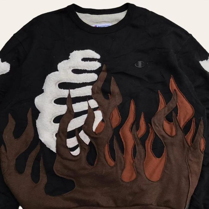 reworked hoodie crewneck nike Skeleton fire