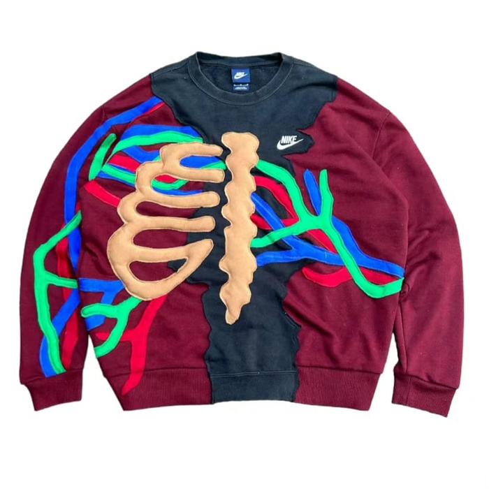 reworked hoodie crewneck nike Skeleton heart