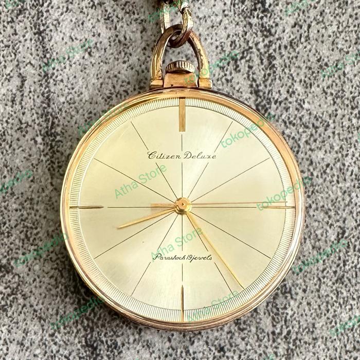 CITIZEN DELUXE Parashock Para Shock Pocket Watch Manual  Winding Jam Saku Kantong not Seiko