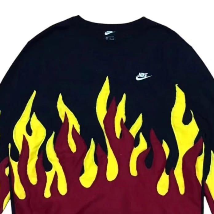 reworked hoodie crewneck nike flame