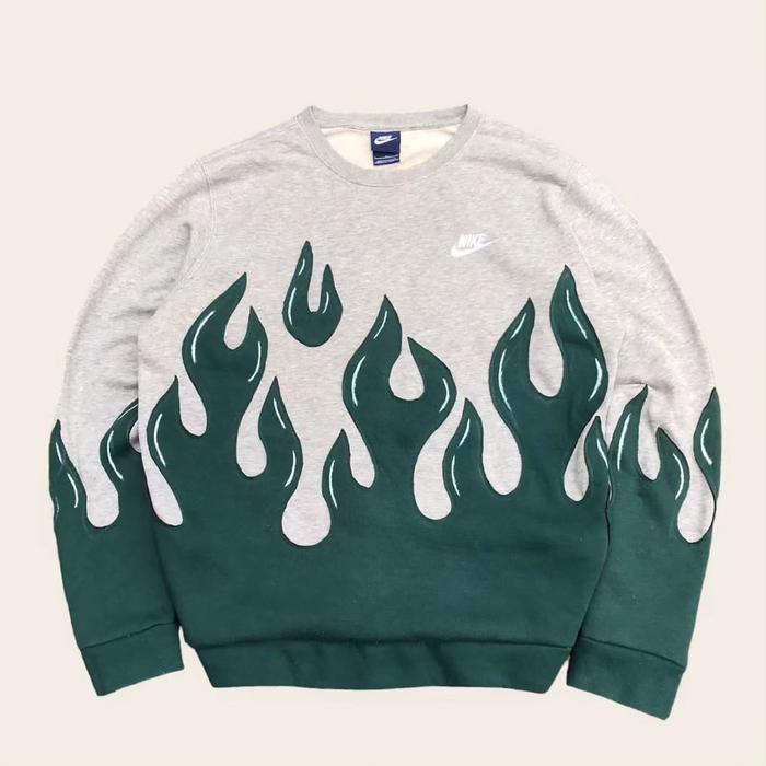 reworked hoodie crewneck nike green fire