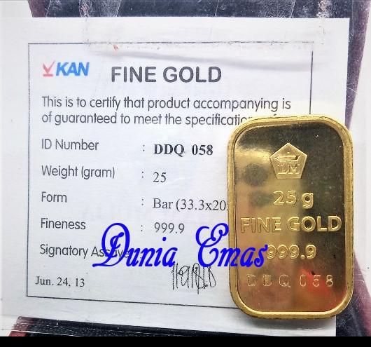 Logam Mulia 25 Gram PT.Antam Sertifikat Resmi.