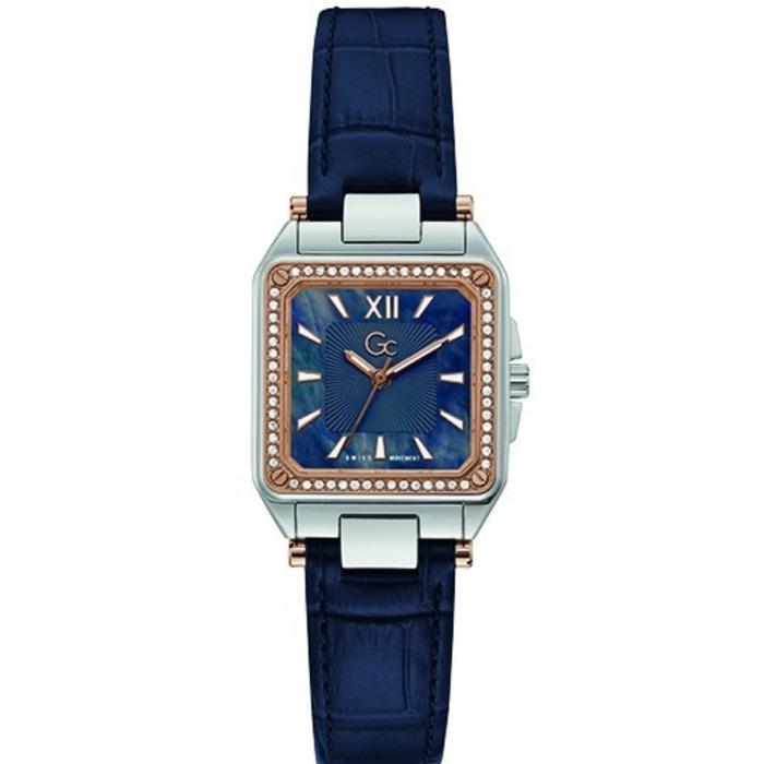 jam tangan wanita original GC Y85004L7MF SILVER ROSEGOLD BLUE LEATHER