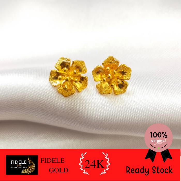 Giwang Emas Asli Kadar 999 anting 24 karat Anting Bunga 24k