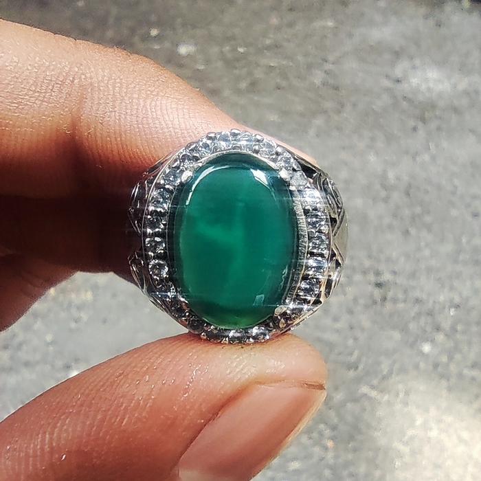 Natural Ijo Garut Ohen Kristal Ring Perak (Green Chalcedony)