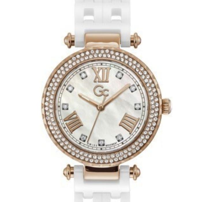 jam tangan wanita original GC Y66006L1MF ROSEGOLD CERAMIC PUTIH