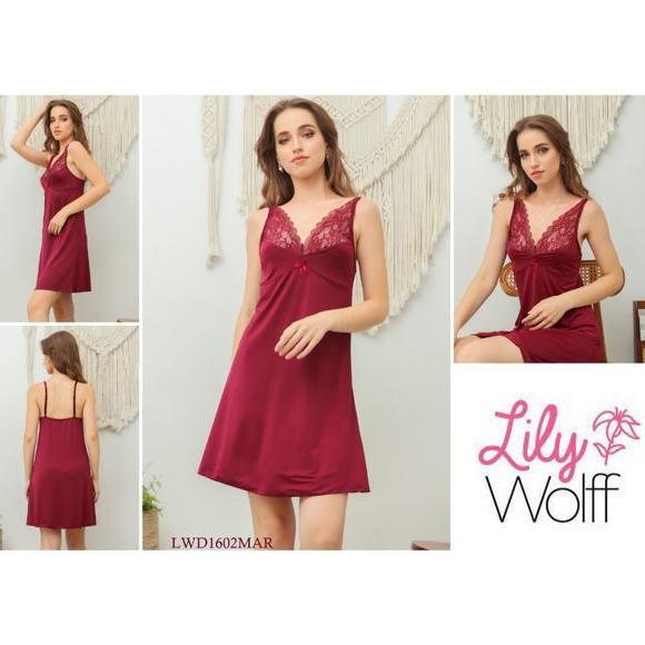 BAJU TIDUR WANITA / LINGERIE RENDA CANTIK LILY WOLFF DRESS MARUN