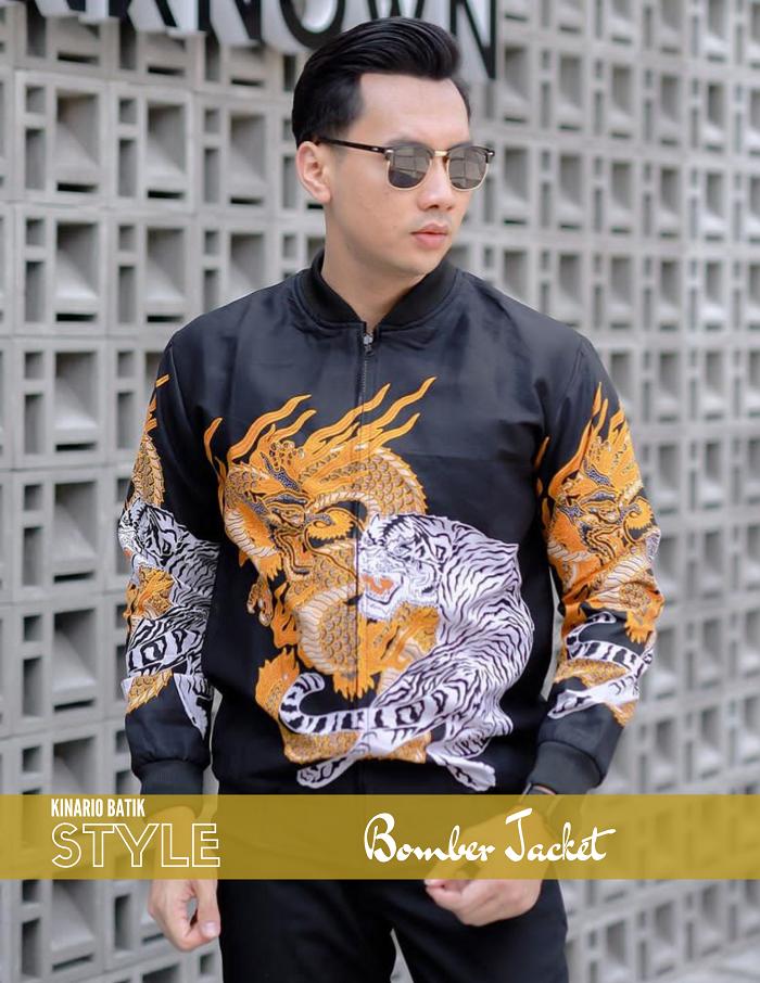 Jaket batik pria Kinario jaket bomber batik kombinasi Naga Simo Wilaga