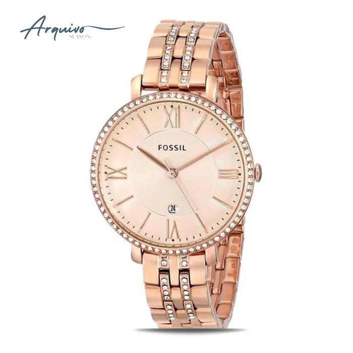 Jam Tangan Fossil Wanita Jacqueline Rose Gold Stainless Steel Mewah Original ES3546