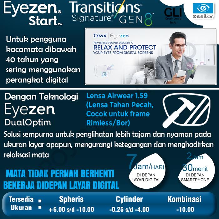 Lensa kacamata Essilor SV Eyezen Start Transition Gen8 Airwear 1.59
