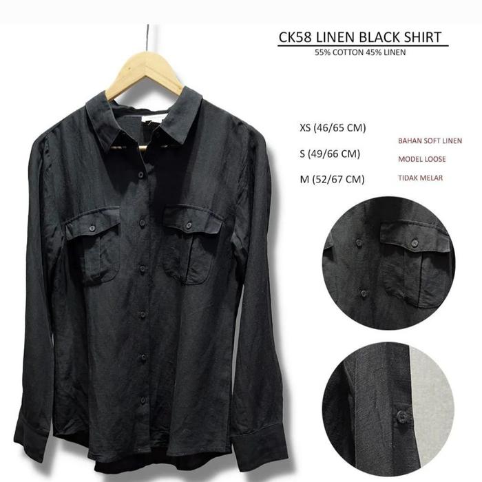 ck58 linen black shirt |kemeja wanita murah | atasan wanita murah