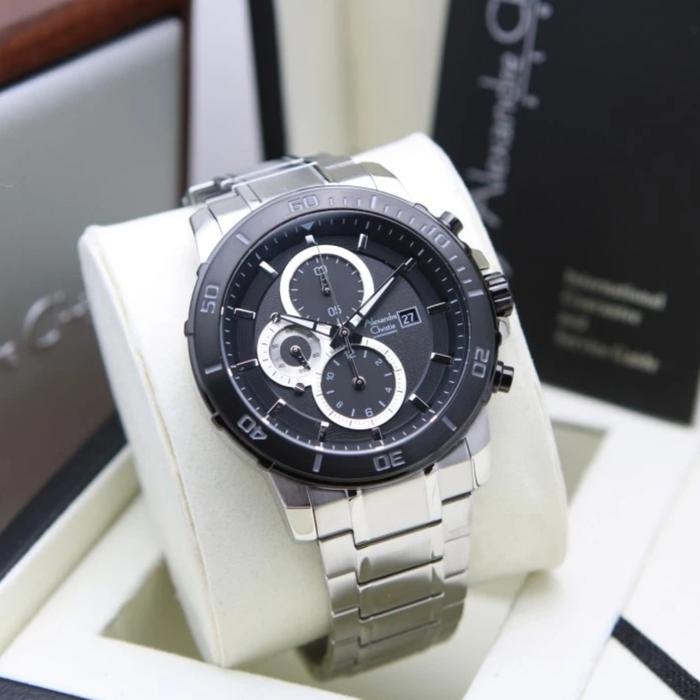 Alexandre Christie AC6473 AC 6473 Silver Black Jam Tangan Pria