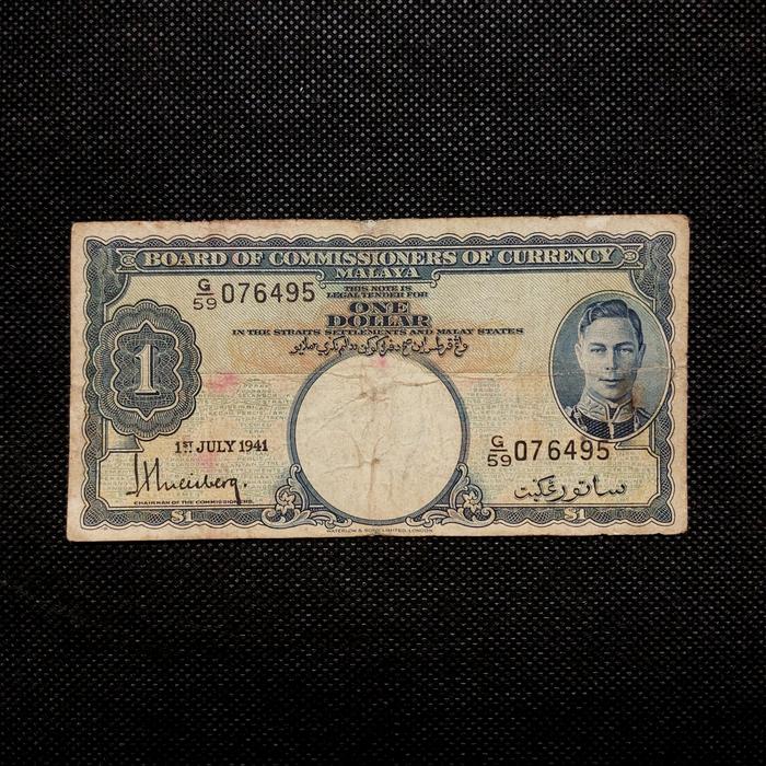 Uang Kertas 1 (One) Dollar/Ringgit Malaya Straits Settlement 1941 -6495