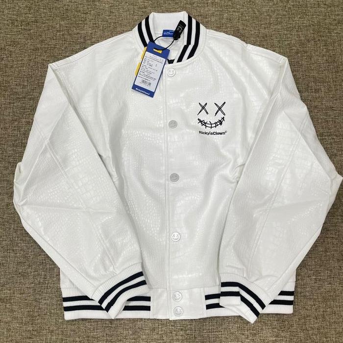 Best seller Ricky Is Clown Leather Varsity Snake Skin Jacket White