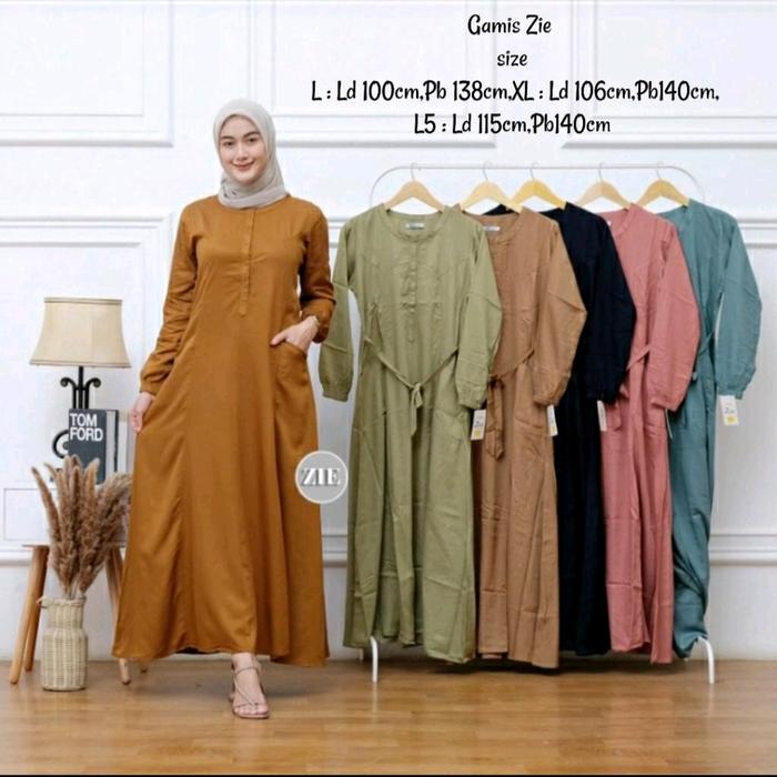 Zie Gamis Polos Zie Ukuran L Baju Muslim Wanita Rayon Twill Kancing Panjang Katun Dewasa Size L5 L X