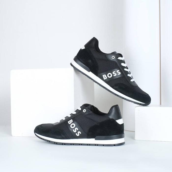 HUGO BOSS KIDS SNEAKERS TRAINERS MIXED WITH CONTRAST LOGO BLACK WHITE