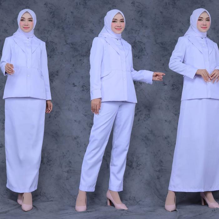 blazer wanita putih seragam perawat baju perawat seragam kesehatan asn Kerja Celana Panjang Setelan